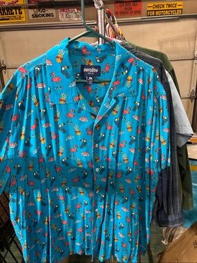 Aeroline Turquoise Tropical Print Button-Down Shirt